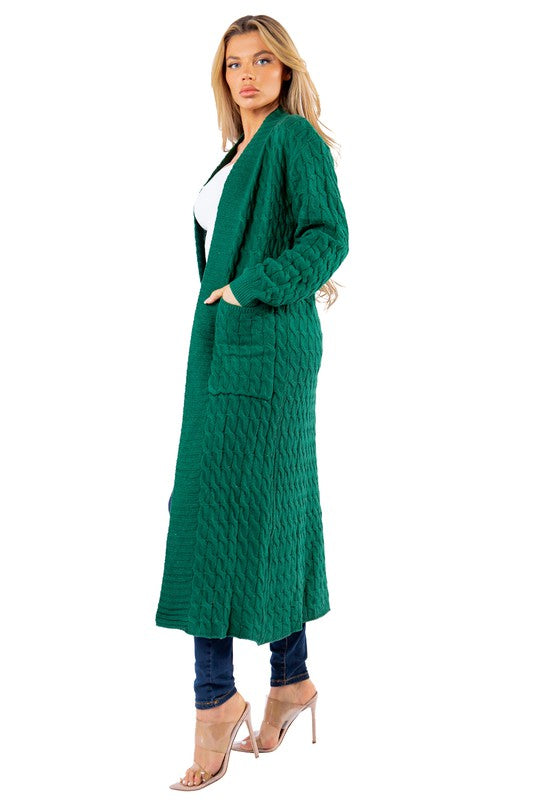 Women's Emerald Green Maxi Sweater Cardigan | Long Knit