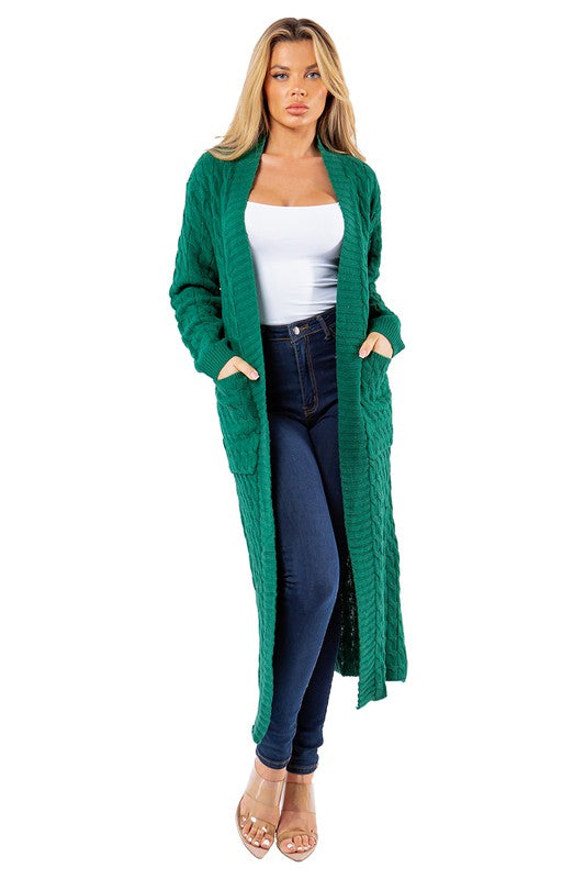 Women's Emerald Green Maxi Sweater Cardigan | Long Knit
