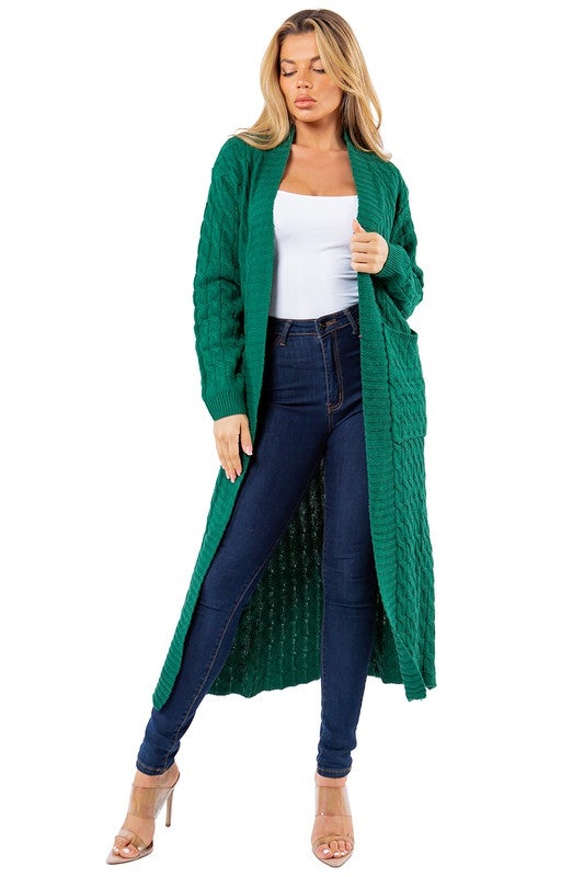 Women's Emerald Green Maxi Sweater Cardigan | Long Knit