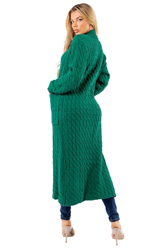 Women's Emerald Green Maxi Sweater Cardigan | Long Knit
