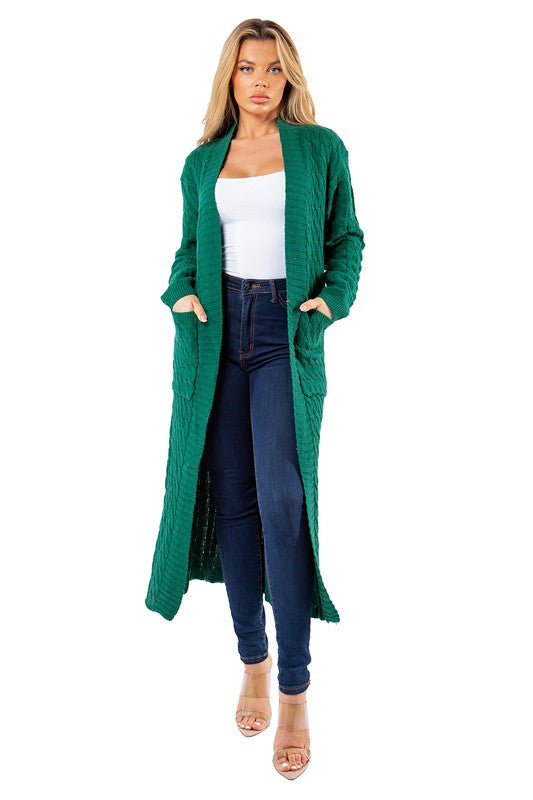 Women's Emerald Green Maxi Sweater Cardigan | Long Knit