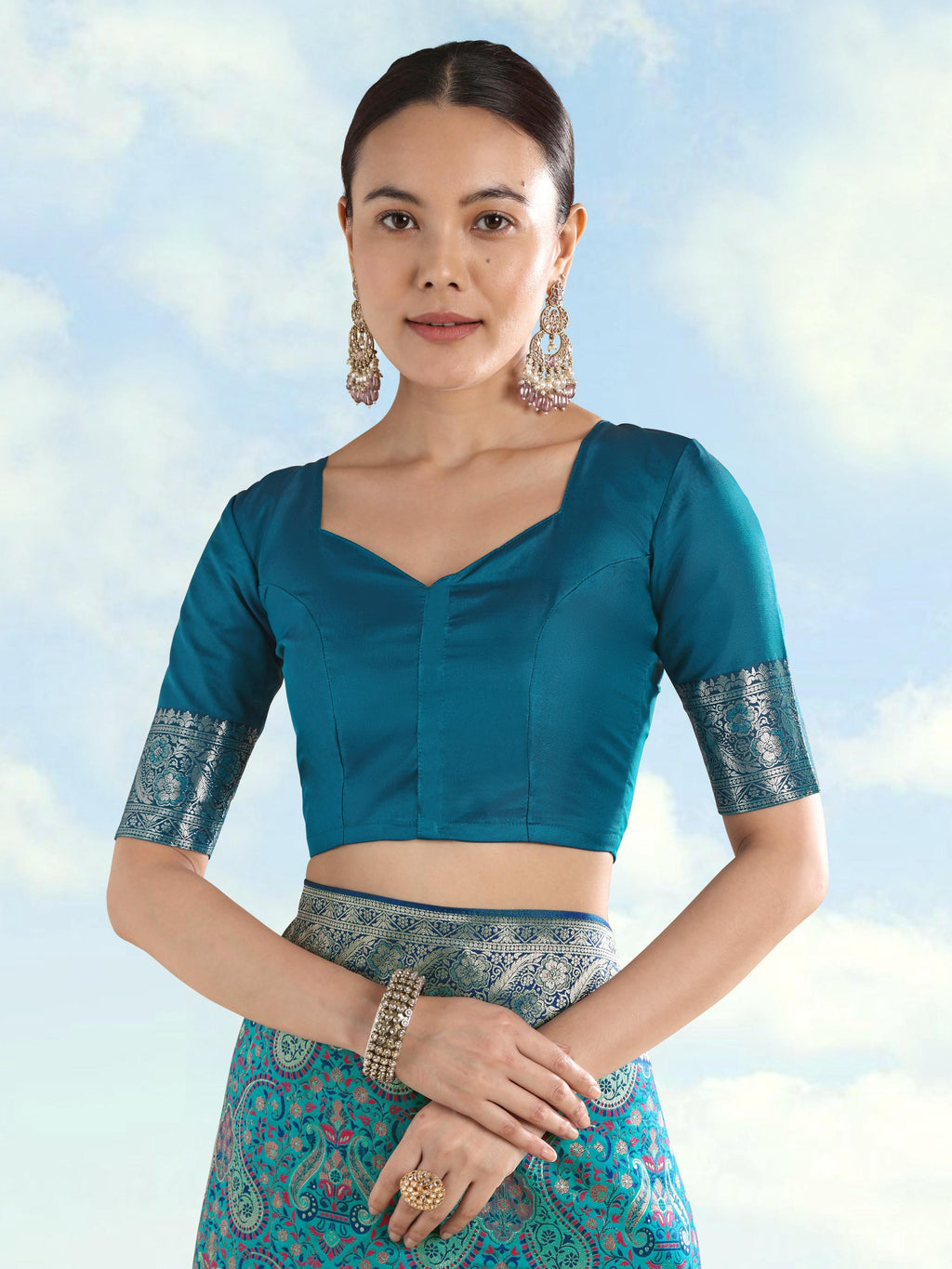 Turquoise Banarasi Silk Saree with Traditional Paisley Zari Weave