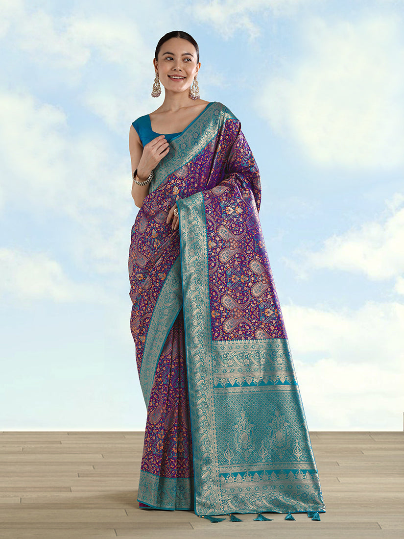 Regal Purple Banarasi Soft Silk Saree with Paisley Zari woven border
