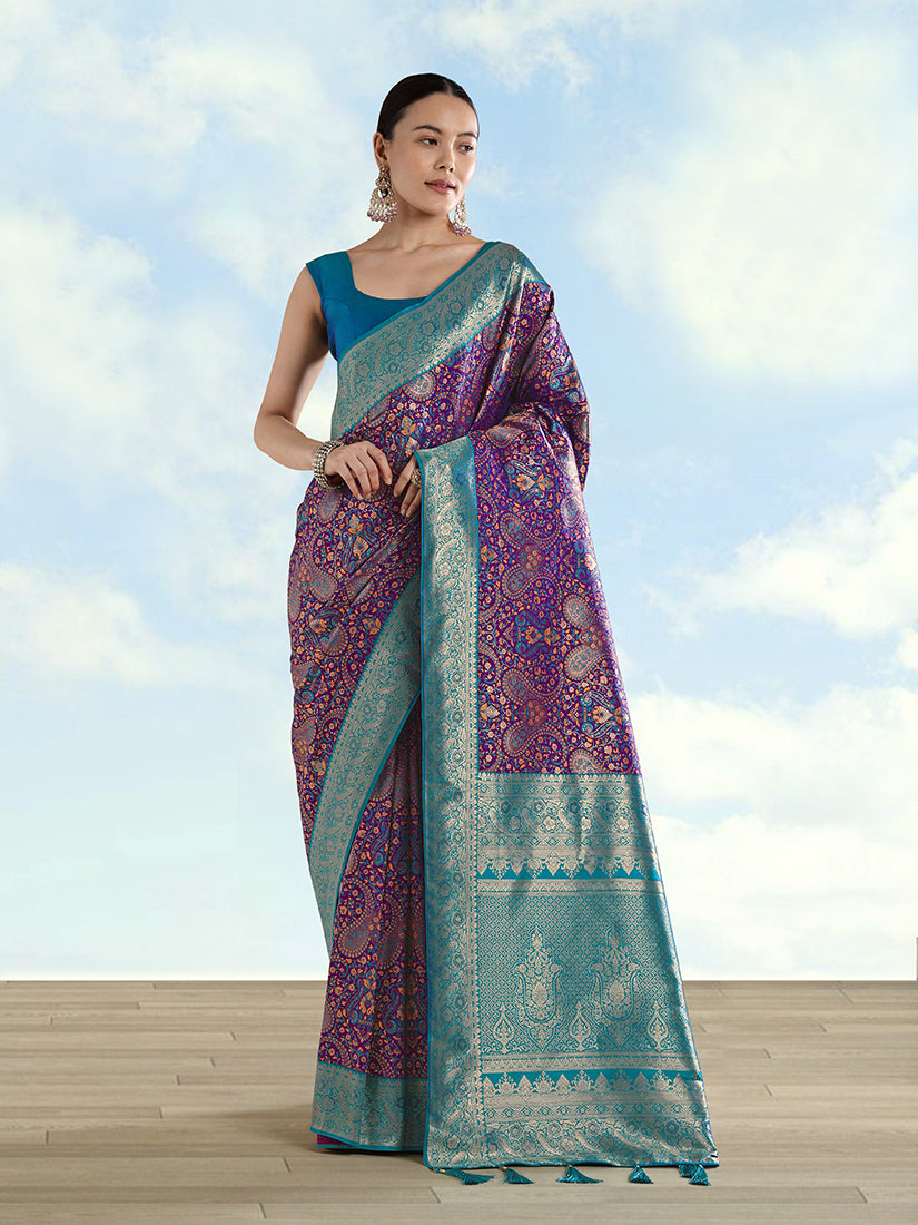 Purple Banarasi Silk Saree with Traditional Paisley Zari Weaves