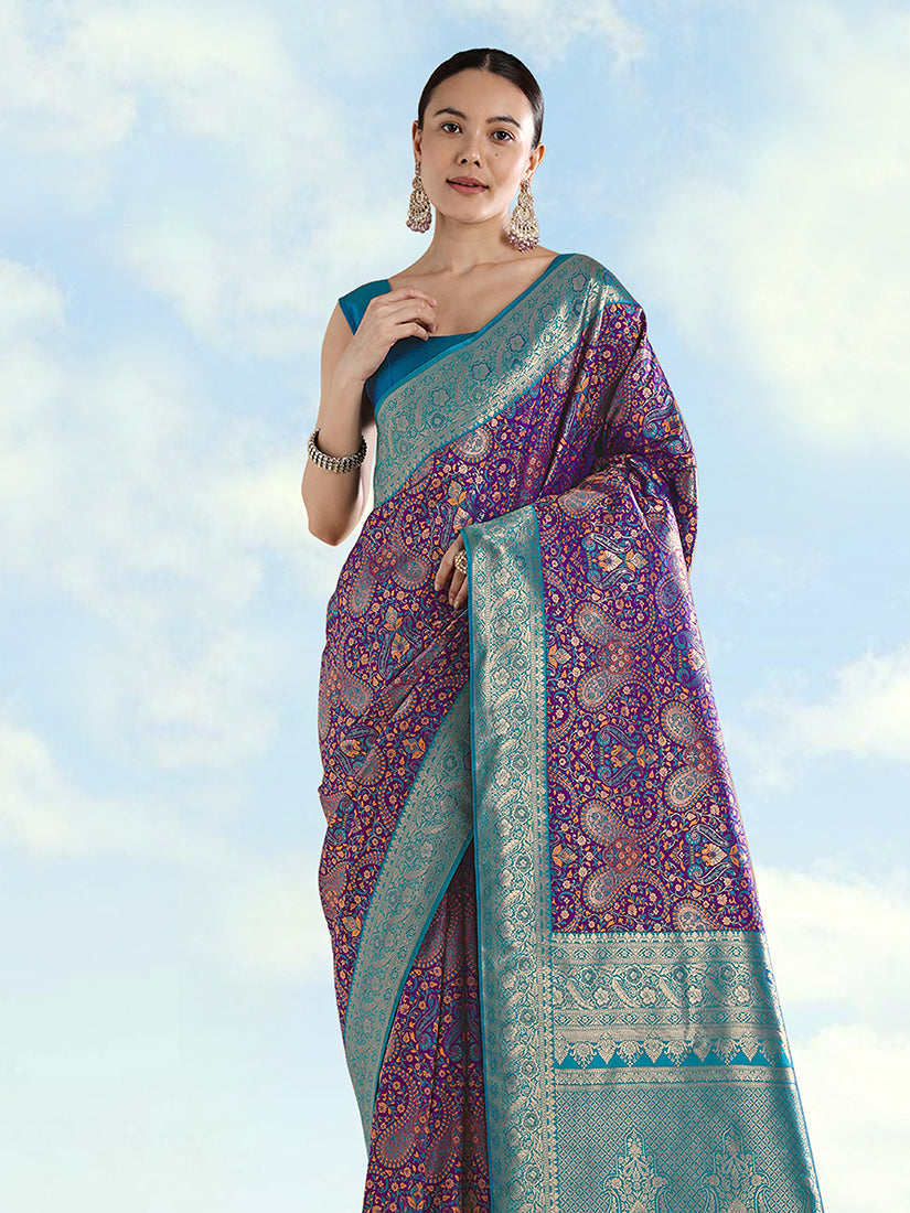 Purple Banarasi Silk Saree with Traditional Paisley Zari Weaves