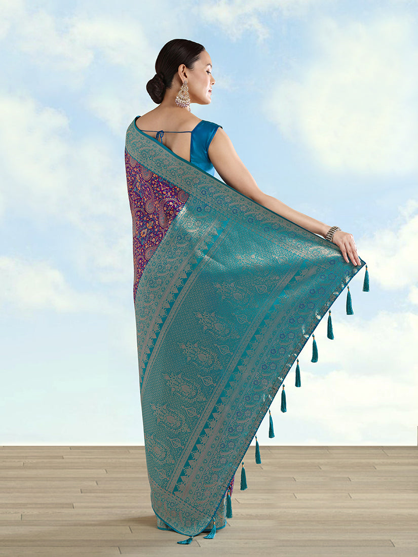 Purple Banarasi Silk Saree with Traditional Paisley Zari Weaves