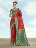 Red Banarasi Silk Saree with Traditional Paisley Weaves