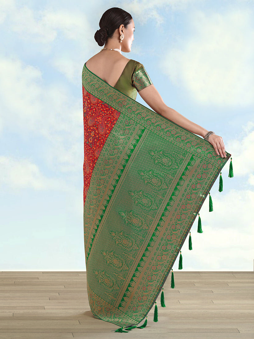 Red Banarasi Silk Saree with Traditional Paisley Weaves