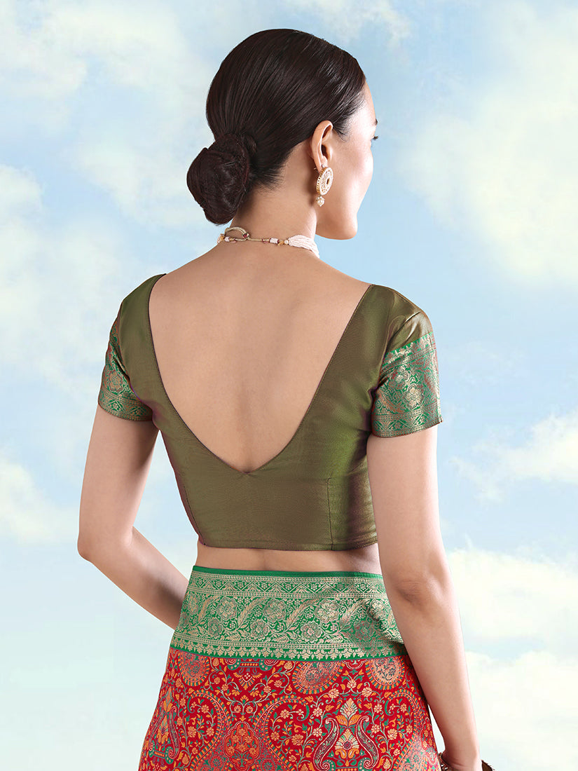 Red Banarasi Silk Saree with Traditional Paisley Weaves