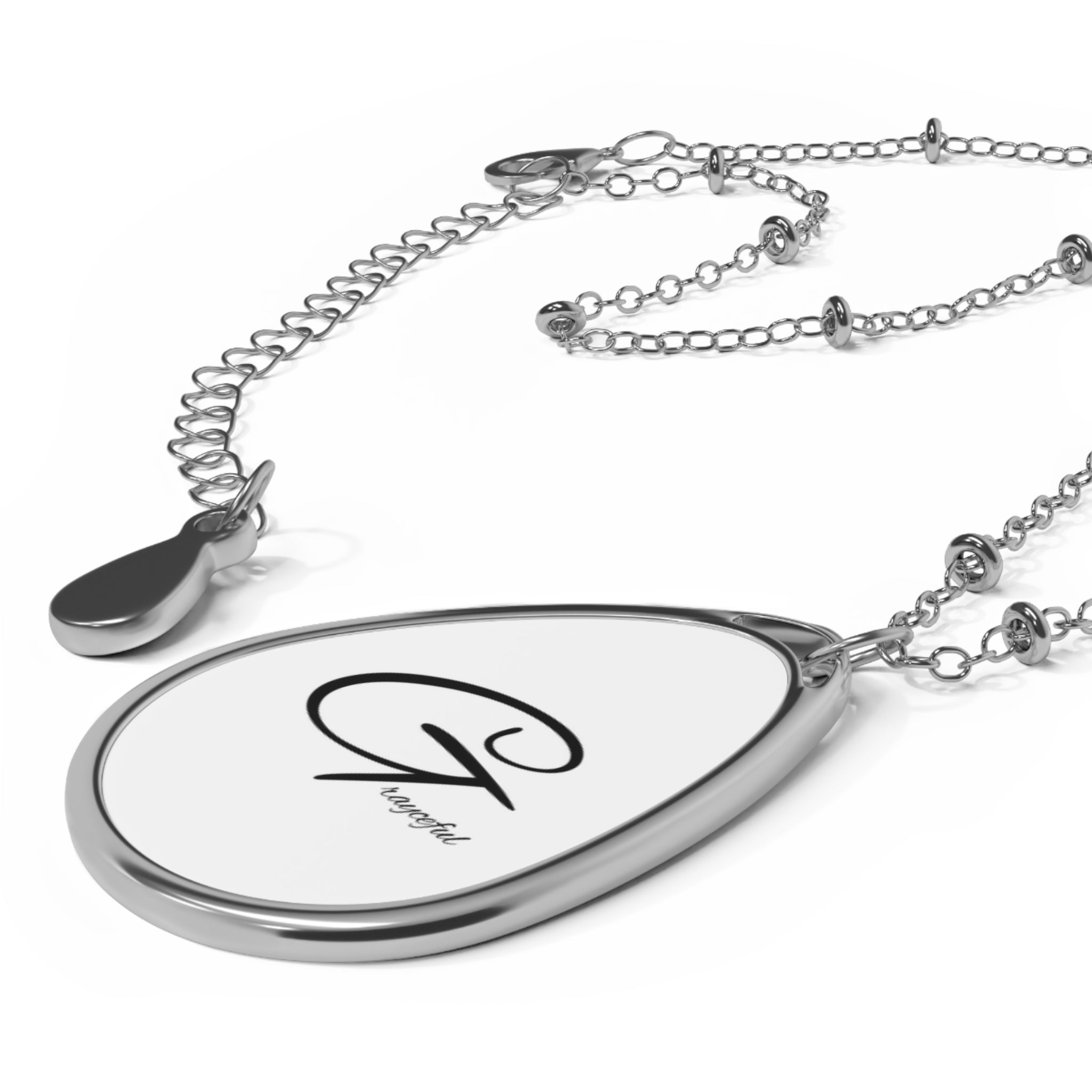Modern Minimalist Oval Necklace in Polished Silver and White