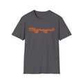 Unisex Softstyle Crewneck T-Shirt in Dark Heather Grey and Orange