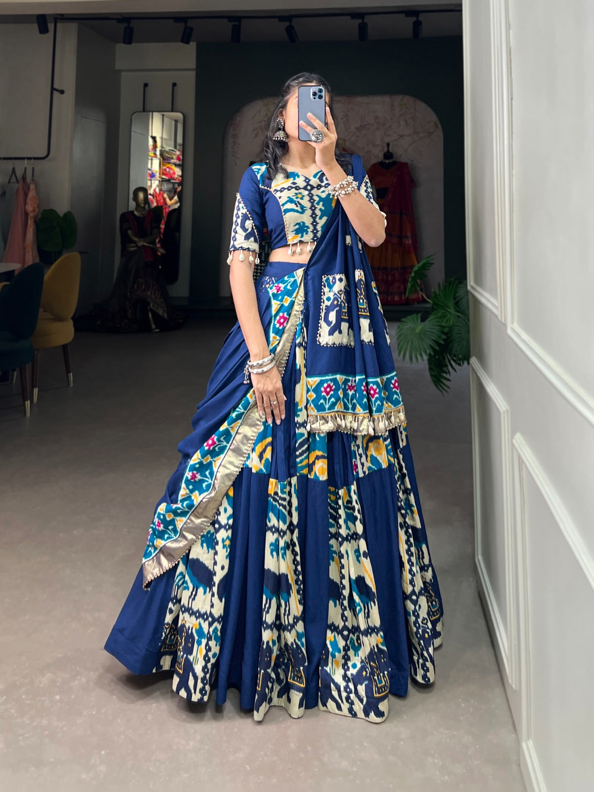 Lorenvalley Fashion Blue Rayon With Printed Silk Lehenga Choli with Dupatta