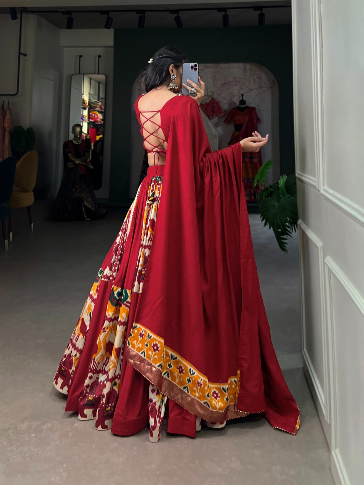 Maroon Rayon and Printed Silk Lehenga Choli with Dupatta