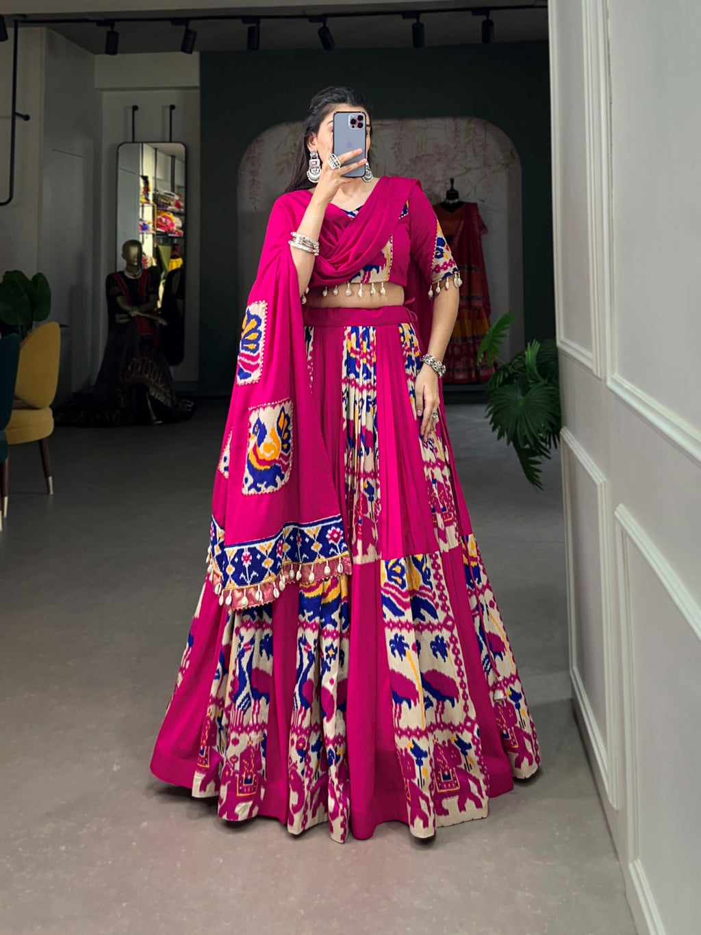 Pink Rayon and Printed Silk Lehenga Choli with Matching Dupatta