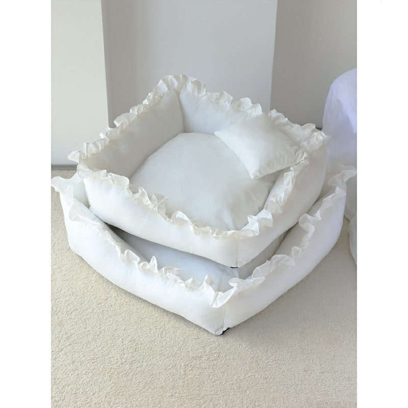 White Ruffle Princess Dog Bed for Small Pets and Puppies - Image 5