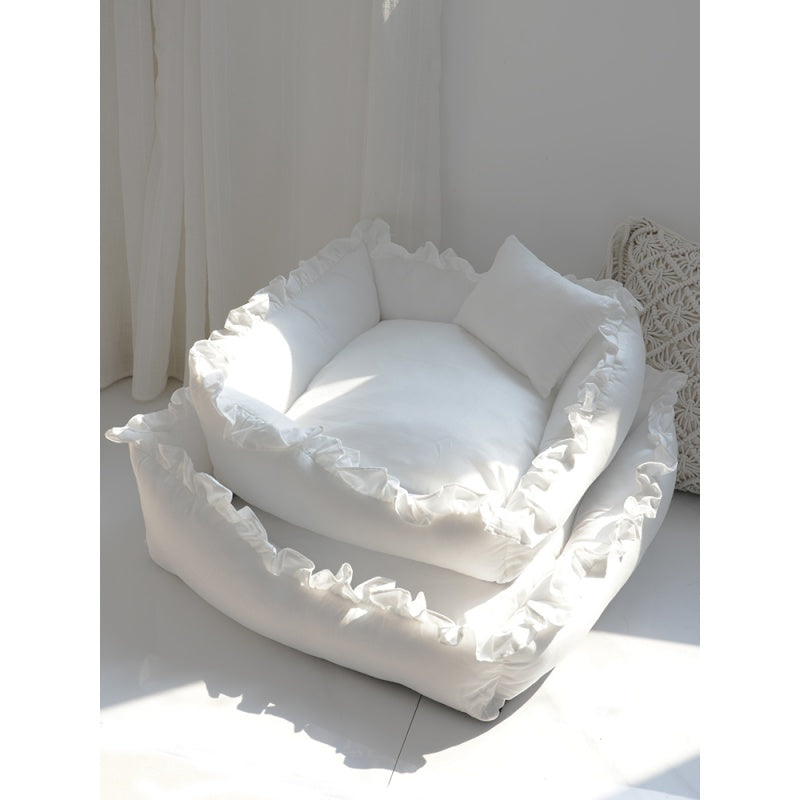 White Ruffle Princess Dog Bed for Small Pets and Puppies - Image 6