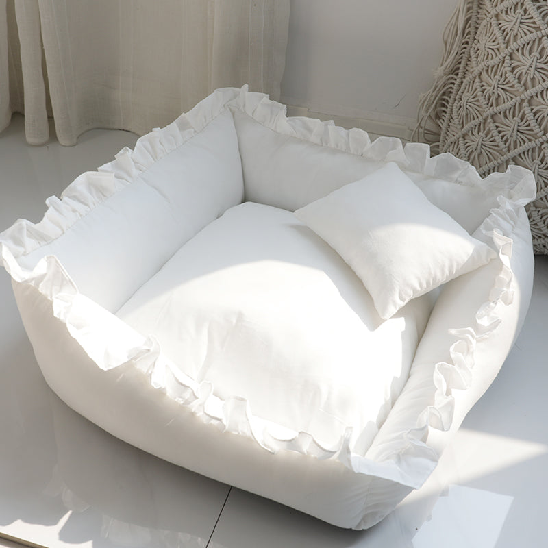 White Ruffle Princess Dog Bed for Small Pets and Puppies - Image 2