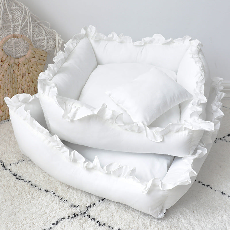 White Ruffle Princess Dog Bed for Small Pets and Puppies - Image 4