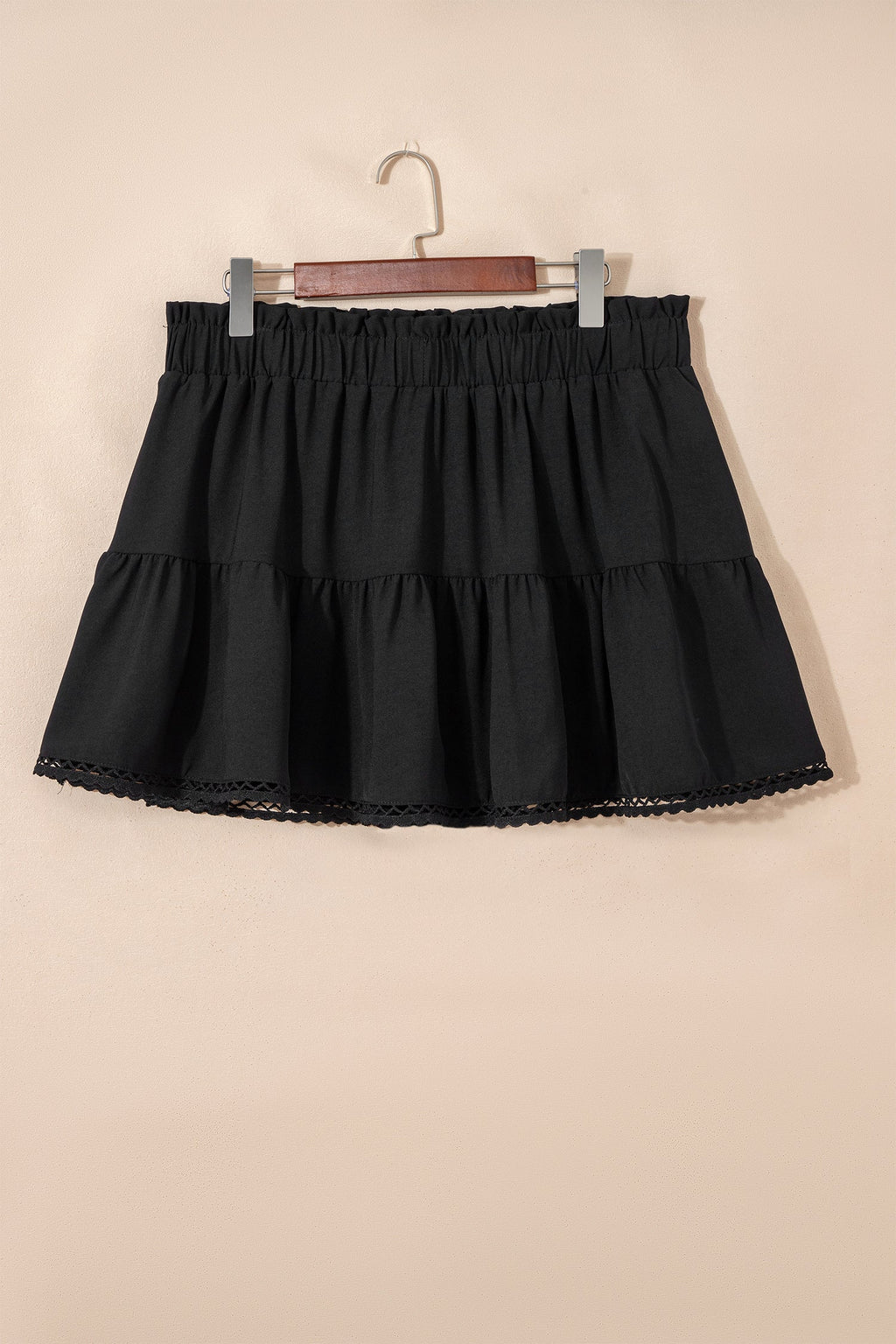 Navy Frilled Elastic Waist Lace Trim Boho Ruffled Shorts