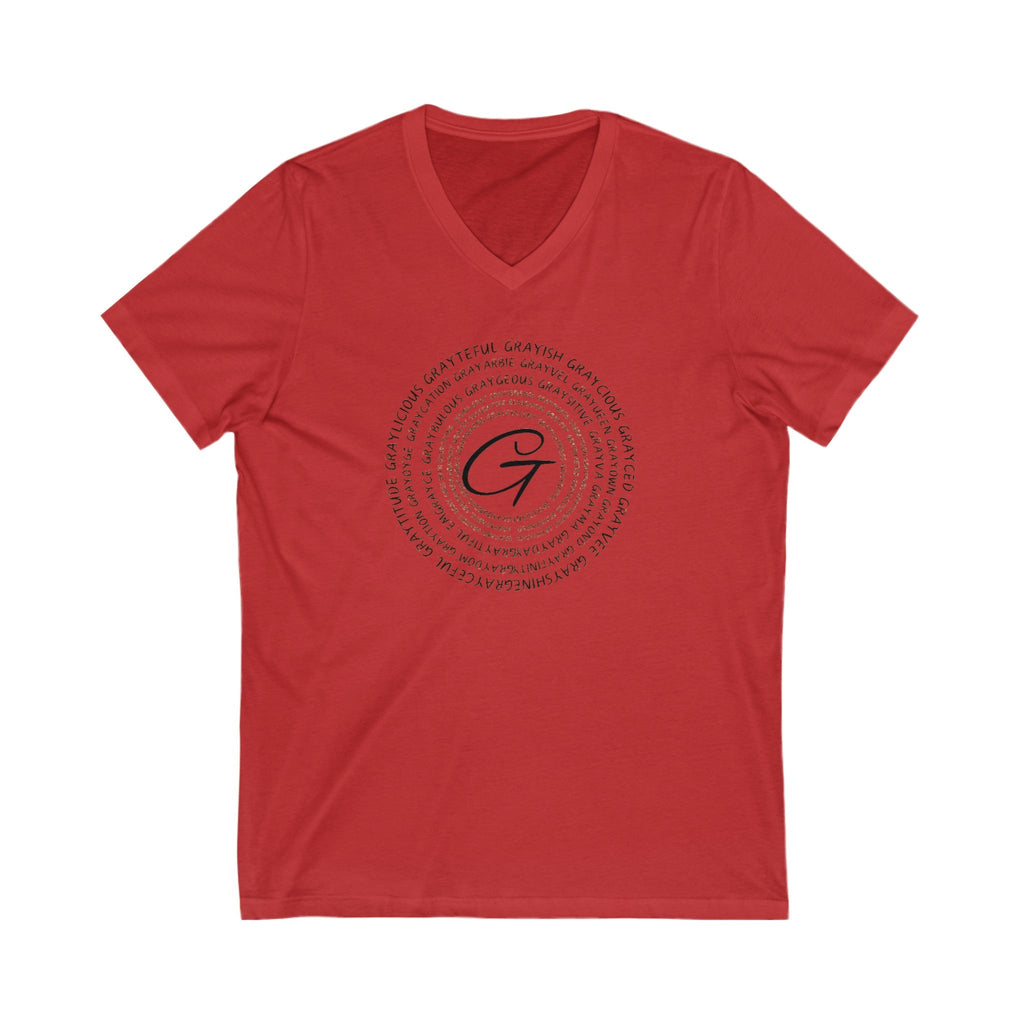 Unisex Short Sleeve V-Neck Jersey Tee with Graphic Word Puns