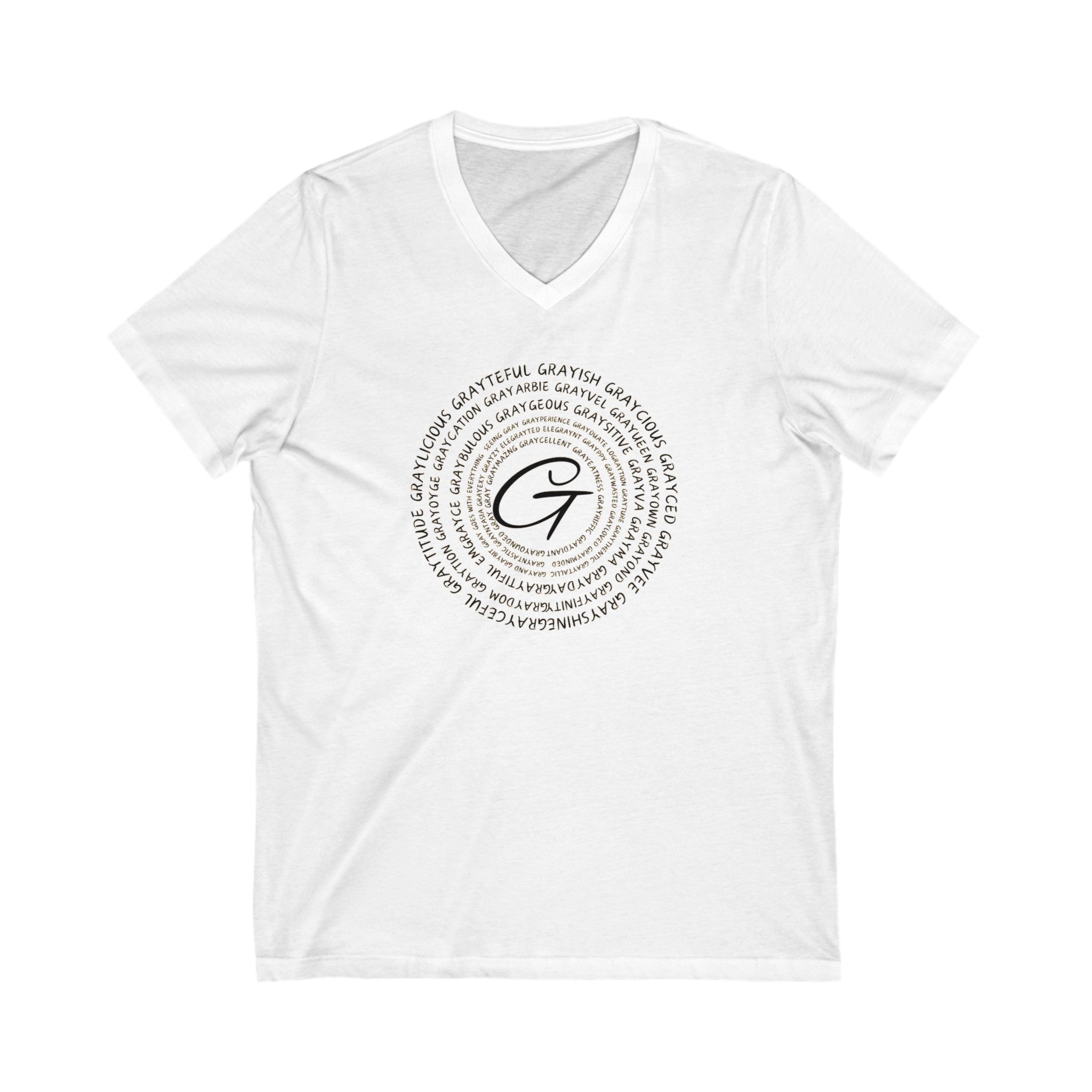 Unisex Short Sleeve V-Neck Jersey Tee with Graphic Word Puns