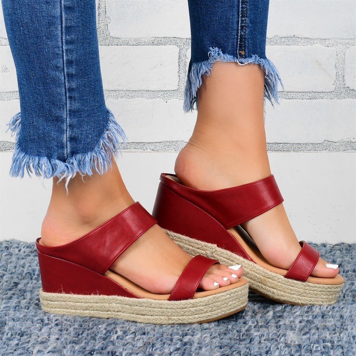 Women's Casual Hemp Platform Wedge Heel Sandals Summer Slides - Image 6