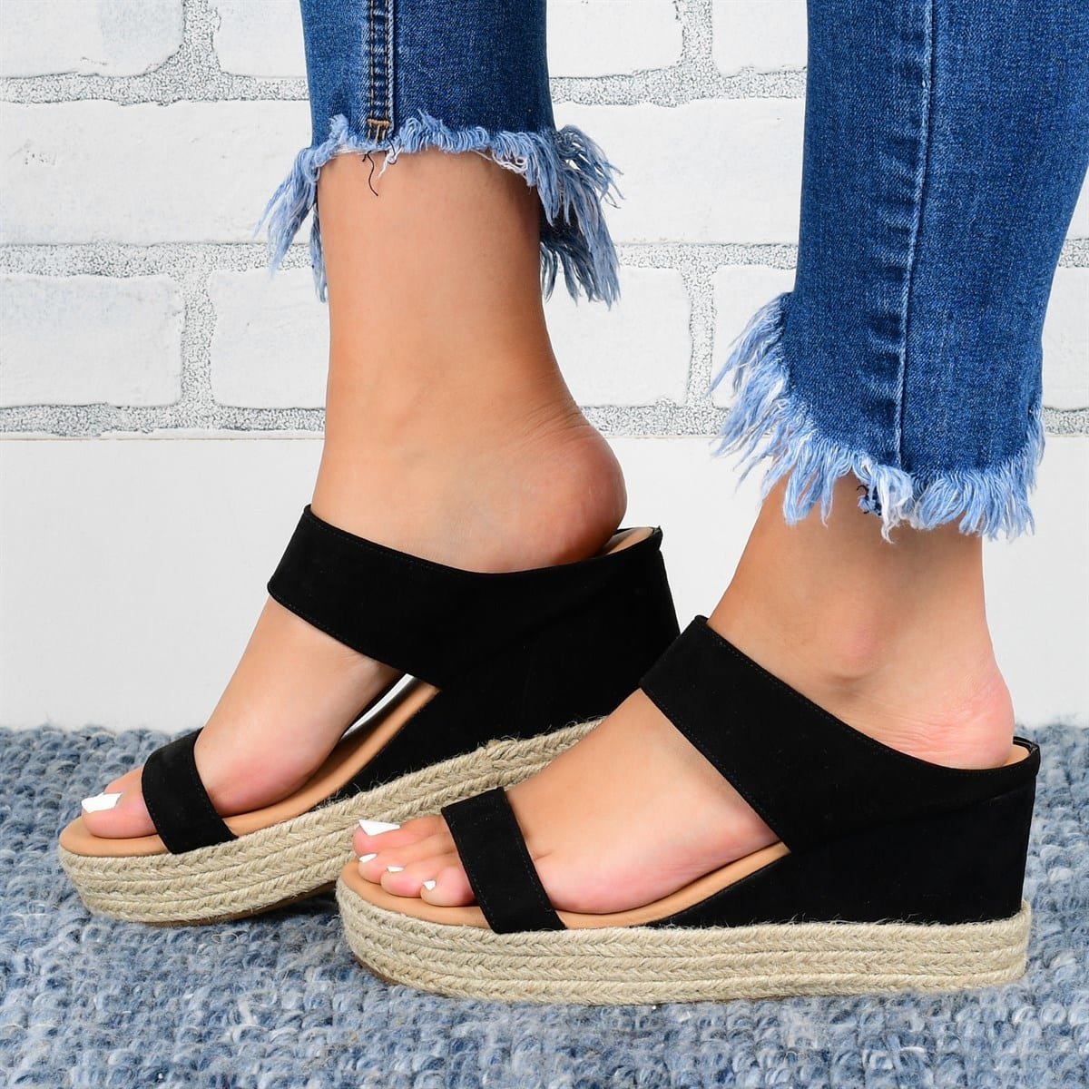 Women's Casual Hemp Platform Wedge Heel Sandals Summer Slides - Image 4
