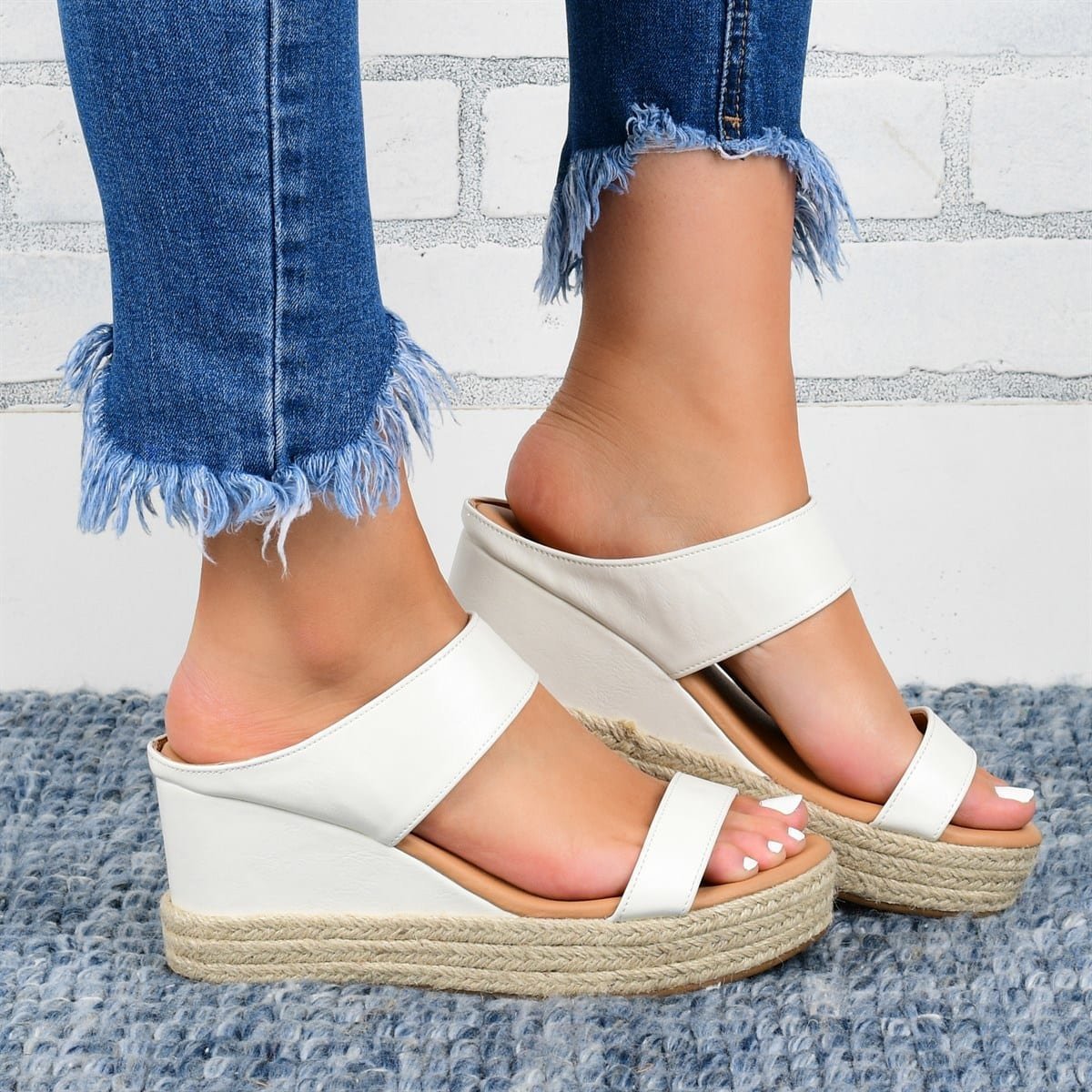 Women's Casual Hemp Platform Wedge Heel Sandals Summer Slides - Image 3