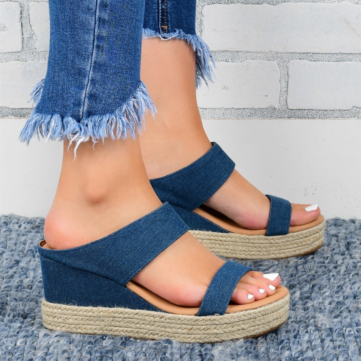 Women's Casual Hemp Platform Wedge Heel Sandals Summer Slides - Image 5
