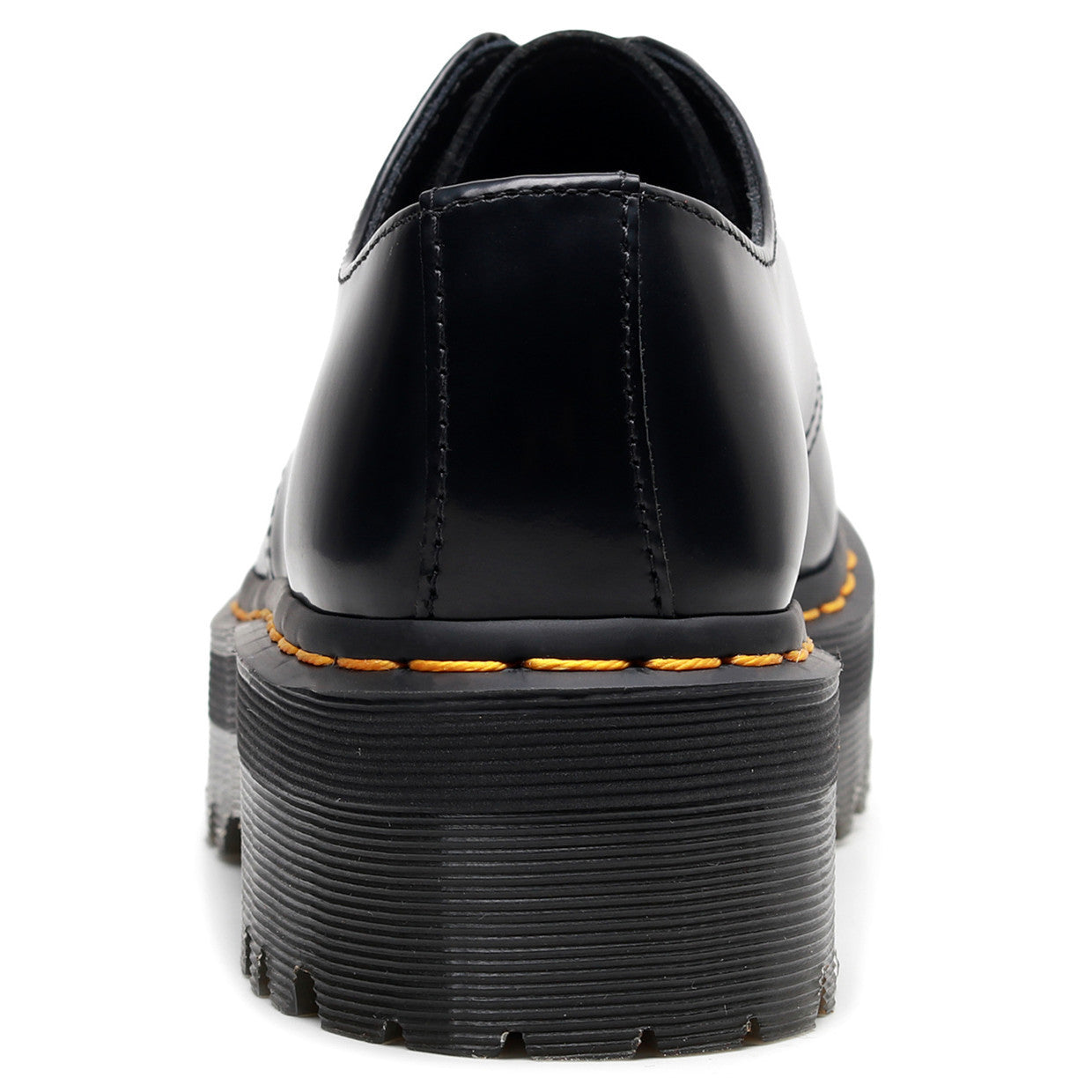Women Black Low Top Platform Sneakers with Yellow Stitch Detail - Image 5