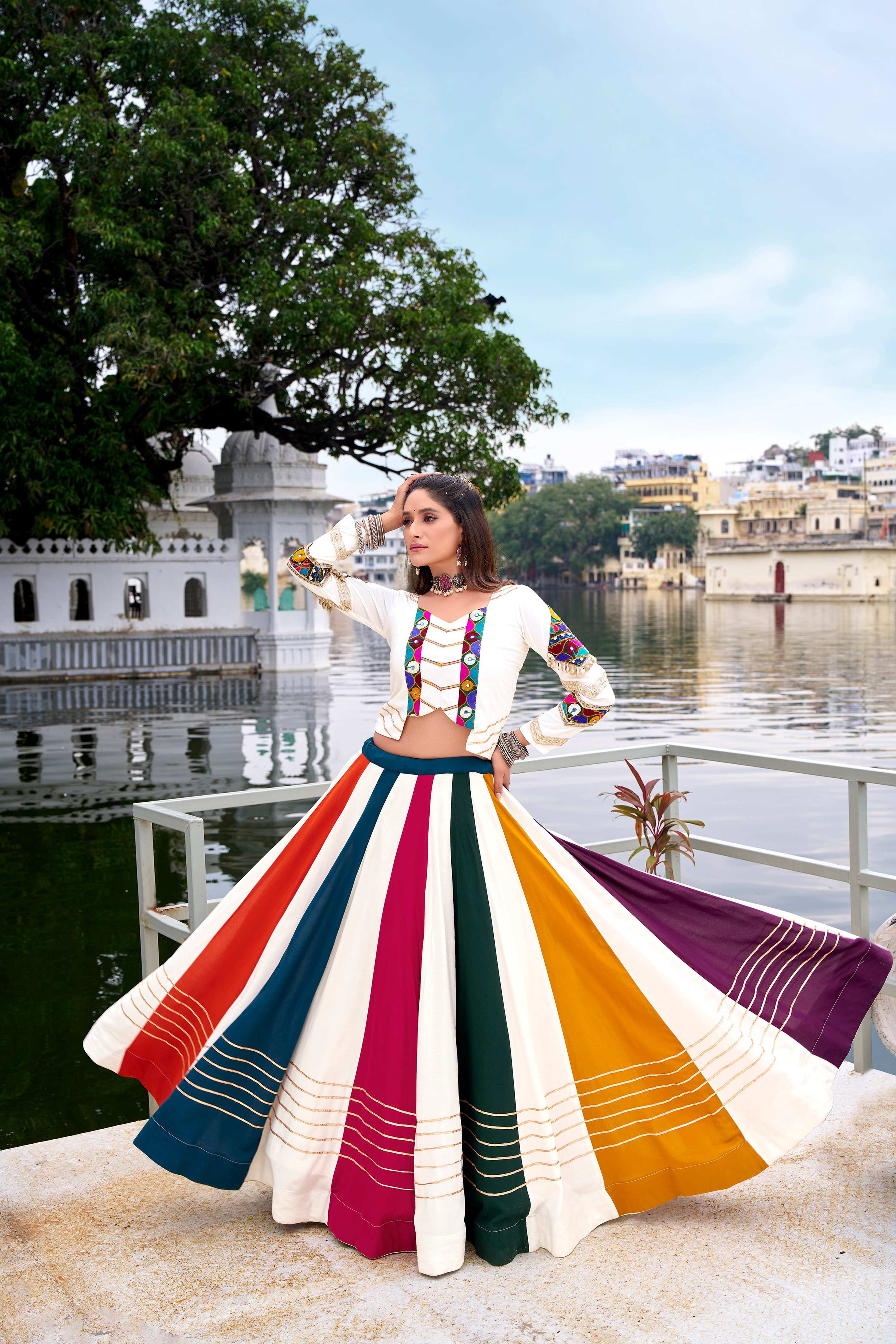 Lorenvalley Fashion White Pure Rayon Gota Patti Lace Touch Up Lehenga Choli