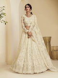 Off White Bridal Lehenga featuring delicate cording embroidery on net fabric