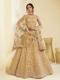 Golden Heavy Embroidered Net Bridal Lehenga with Cording Work