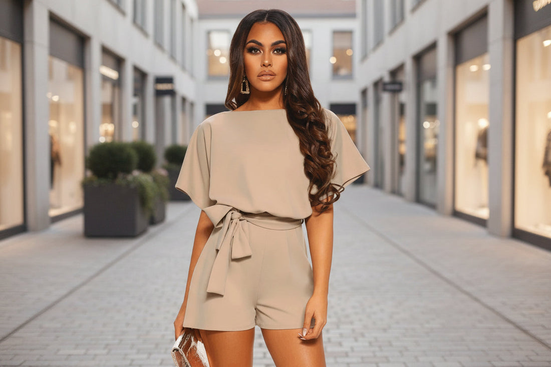 Short Sleeve Belted Mini Jumpsuit - Casual Soft Romper - Image 4