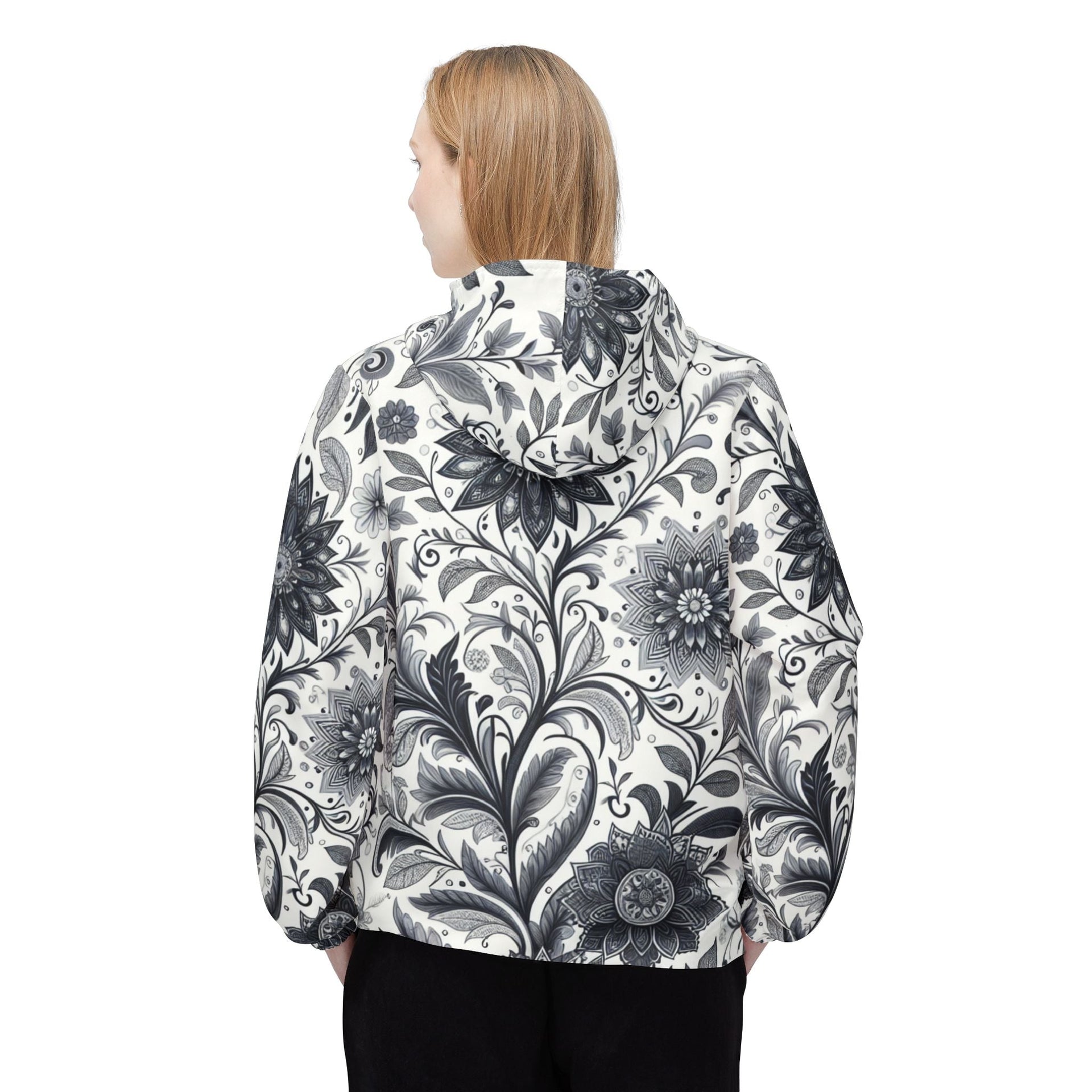 Women's Floral Windbreaker Jacket, Lightweight Monochromatic Rain Coat