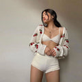 Romantic Crochet Cardigan with Cherry Embroidery