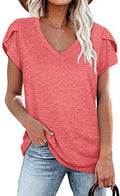 Women's V-Neck Petal Sleeve T-Shirt in Green Summer Casual Top - Image 10
