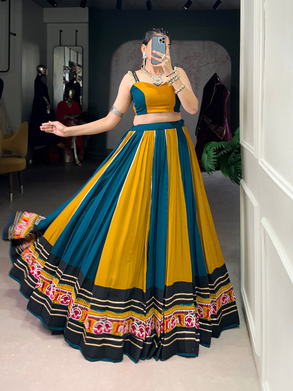 Multicolor Rayon Gamthi Work Lehenga Choli with Gota Patti