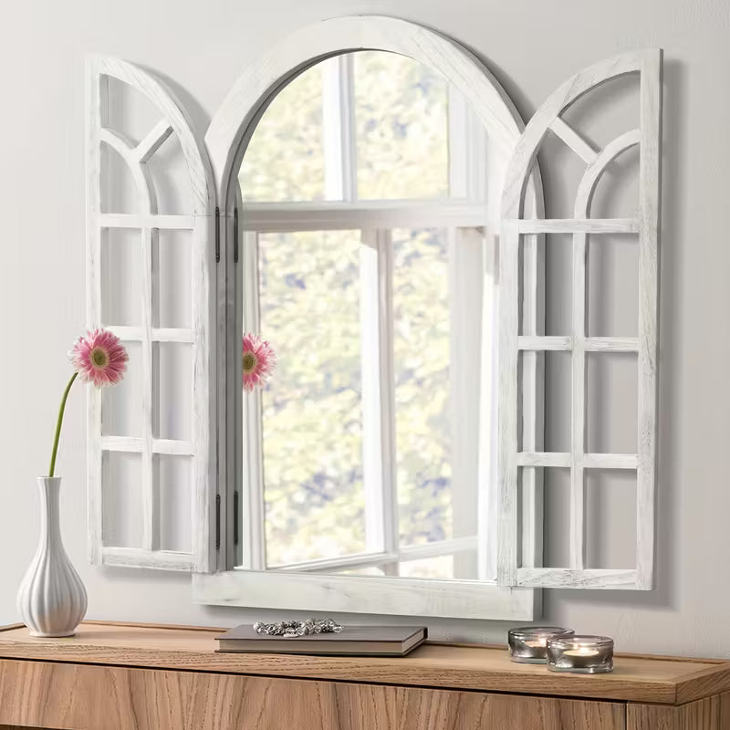 Arched Wood Frame Window Wall Mirror Farmhouse Decor