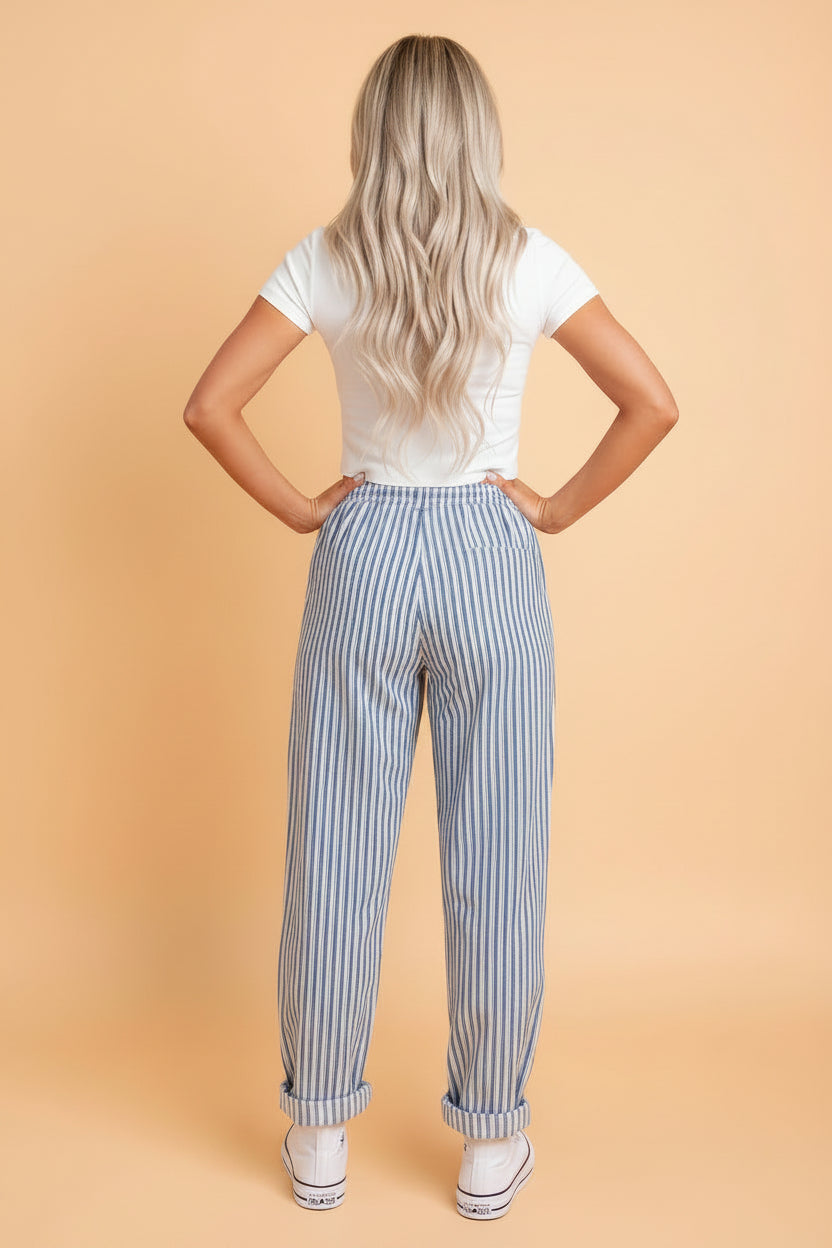 Stripe High Waist Drawstring Loose Pants
