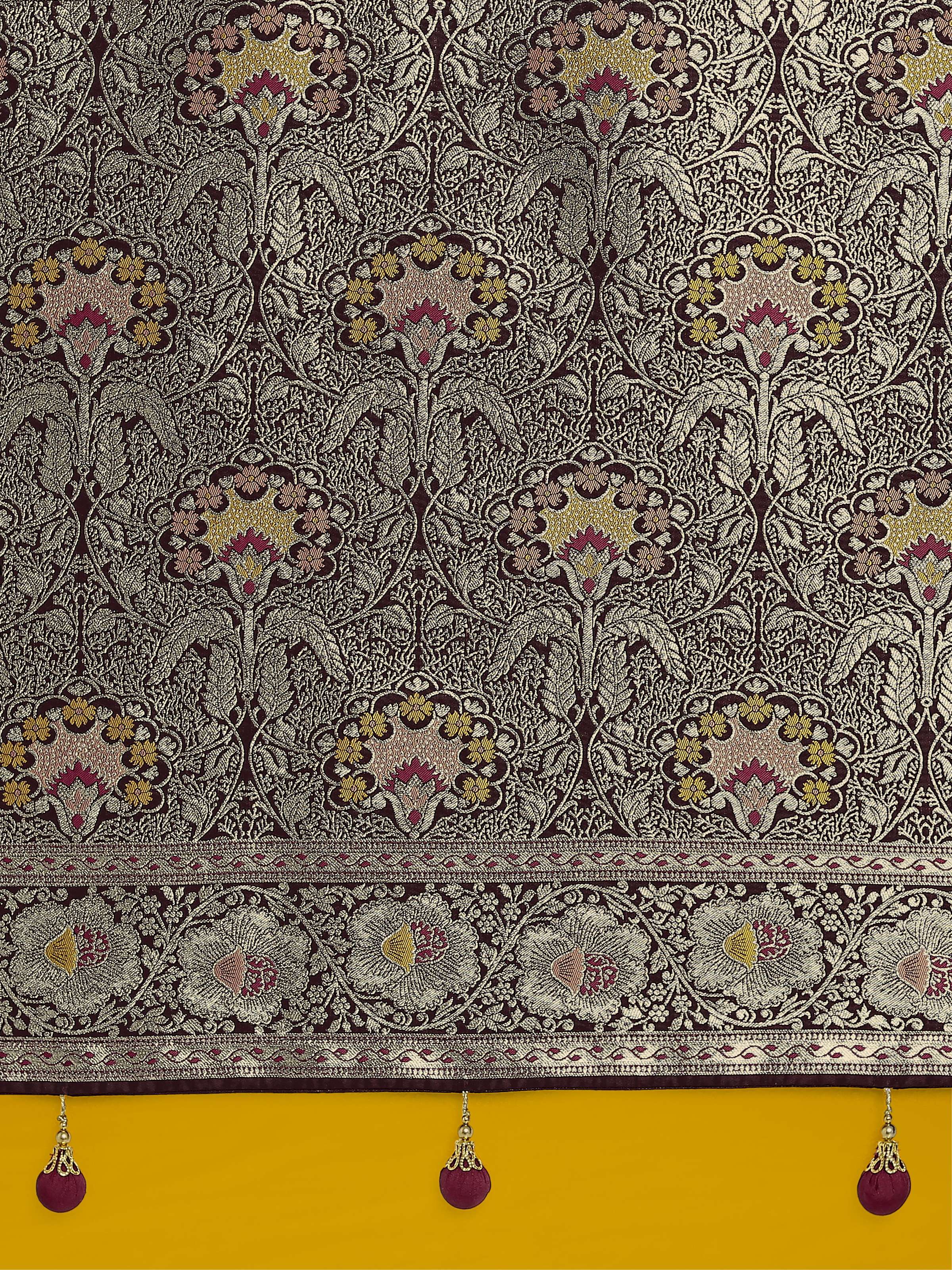 Dark Maroon Banarasi Satin Silk Saree with Traditional Zari Work