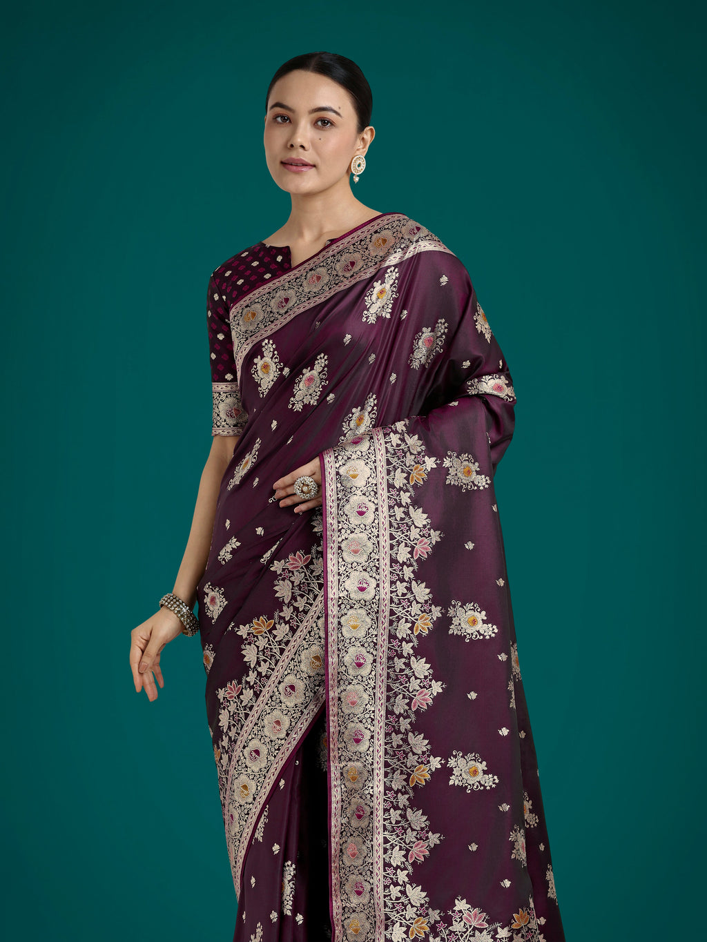 Dark Wine Zari Woven Banarasi Satin Silk Saree