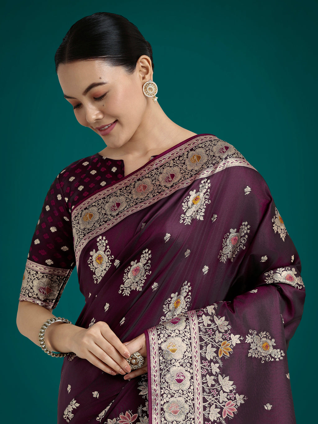 Dark Wine Zari Woven Banarasi Satin Silk Saree