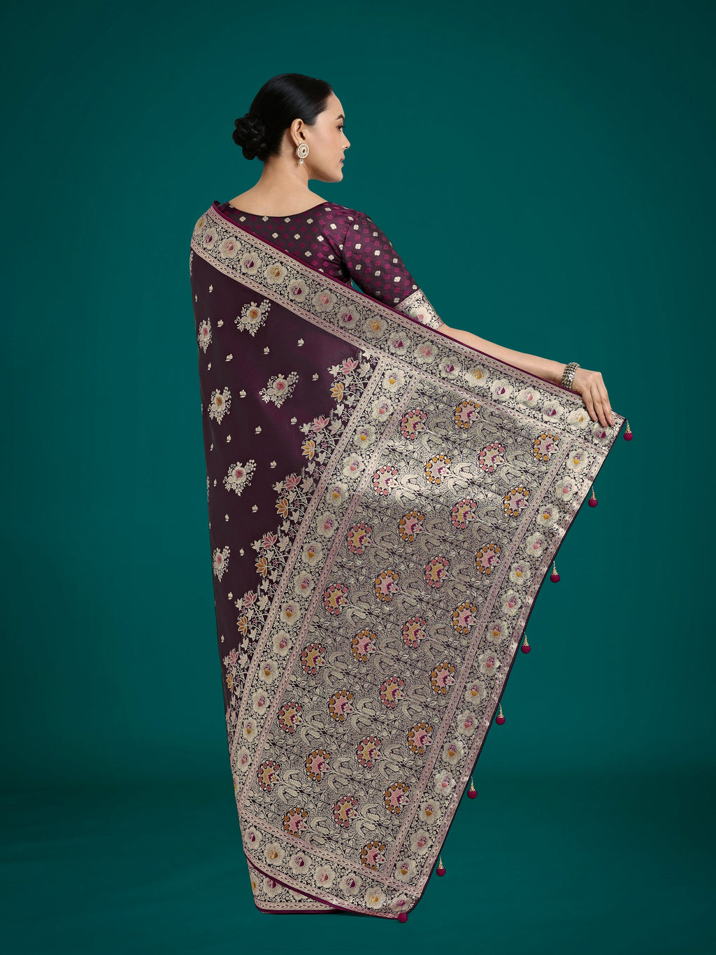 Dark Wine Zari Woven Banarasi Satin Silk Saree