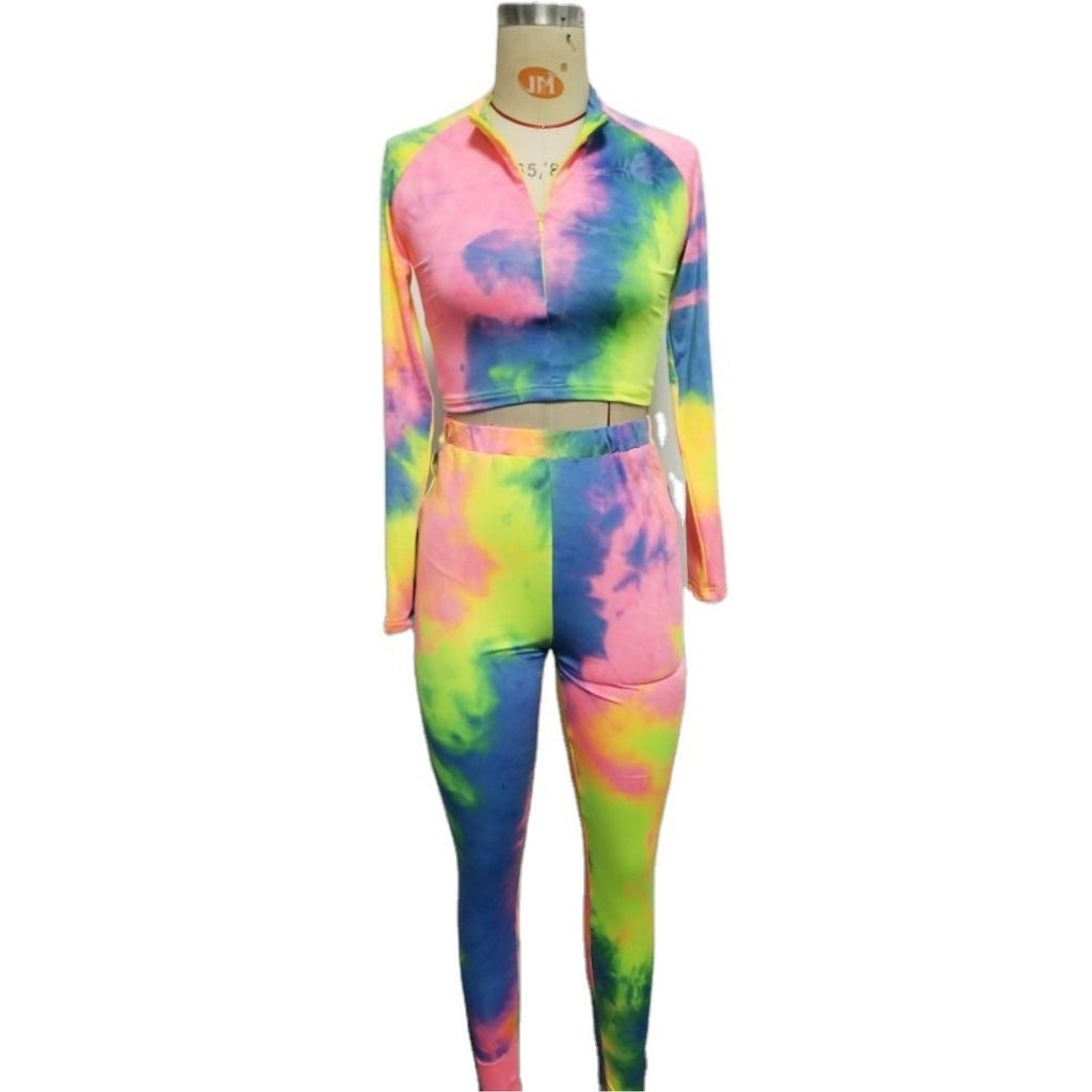 New Style European And American Women's Fashion Tie-Dye Printing Casual Long-Sleeved Trouser Suit 13281