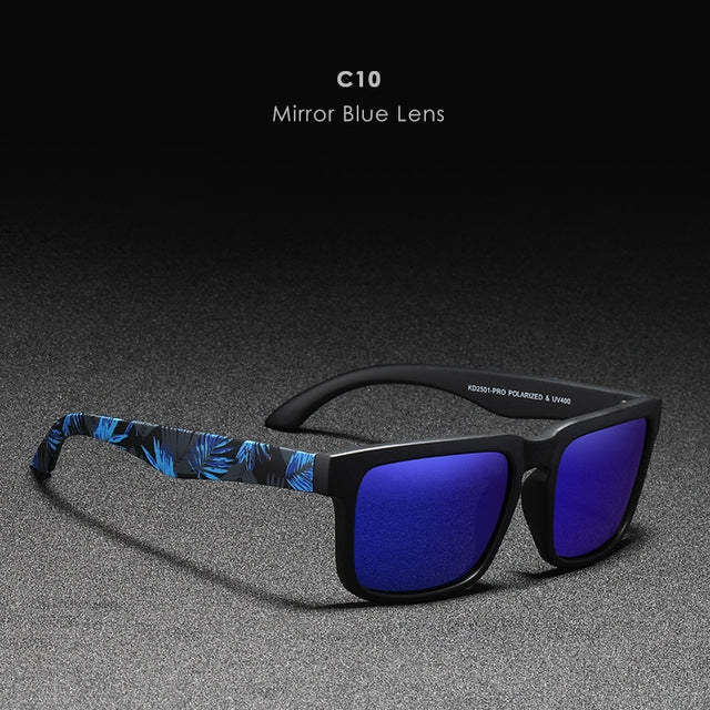 A pair of round sports sunglasses in a vibrant mirror blue lens finish, isolated on a white background.