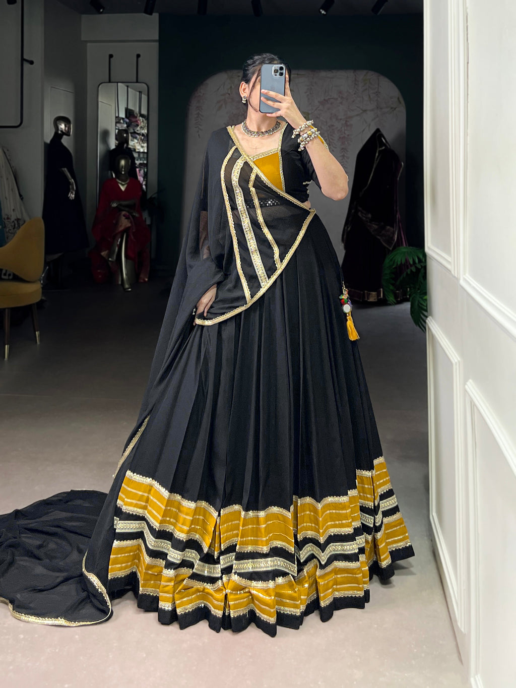 Black Pure Rayon Sequins and Gota Patti Lehenga Choli