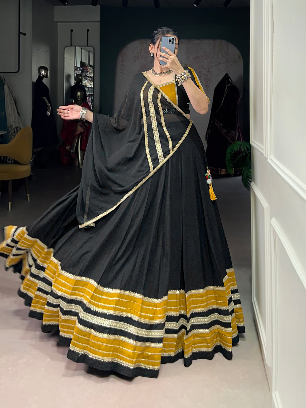 Black Pure Rayon Sequins and Gota Patti Lehenga Choli