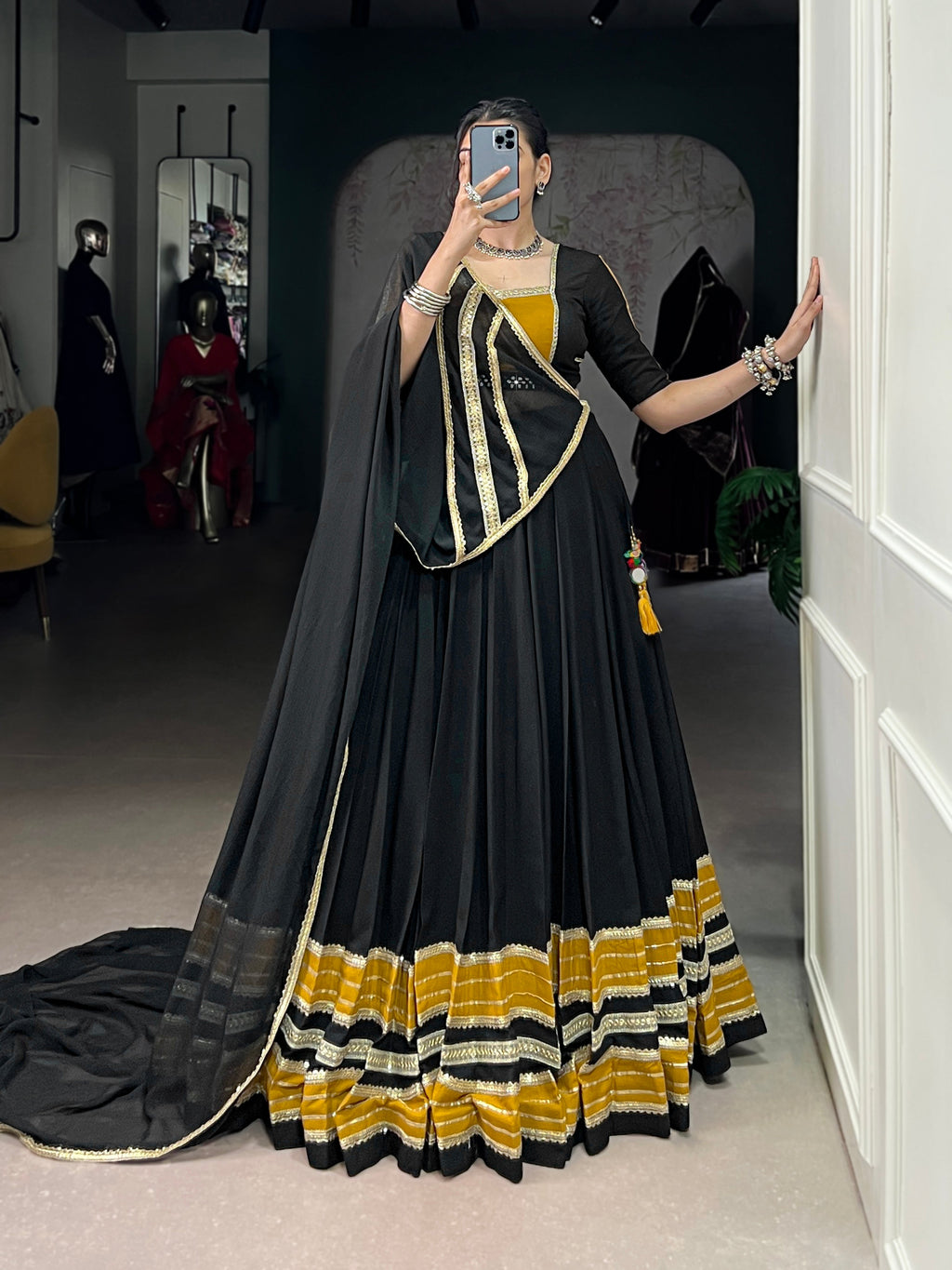 Black Pure Rayon Sequins and Gota Patti Lehenga Choli