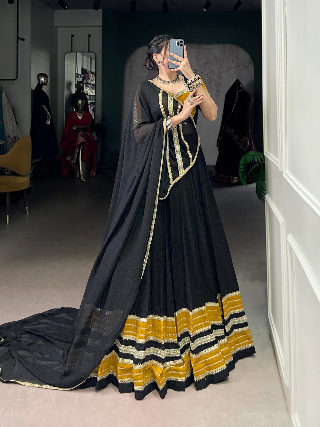 Black Pure Rayon Sequins and Gota Patti Lehenga Choli